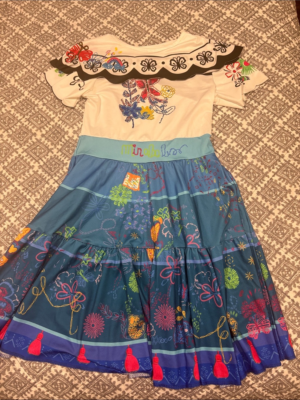 Colorful Floral Tiered Dress with faux Embroidered Bodice- mirabel